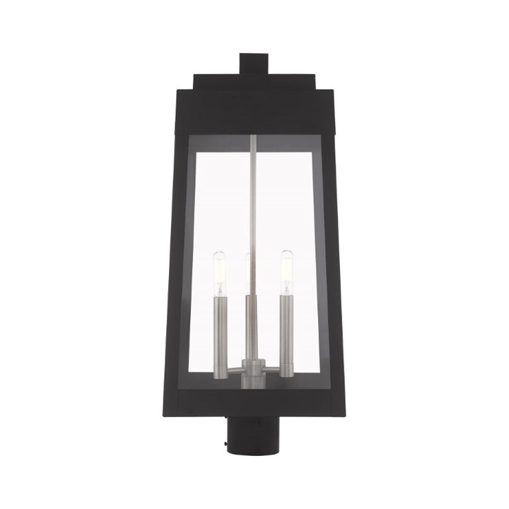 Oslo Candelabra Base Light Bulb Socket Large Outdoor Post Top Lantern 10.5" x 10.5" x 24.75" Solid Brass and Clear Glass, Black Finish 120V for Garden, Exterior Post - 20859-04