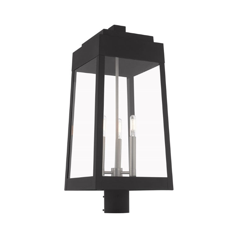 Oslo Candelabra Base Light Bulb Socket Large Outdoor Post Top Lantern 10.5" x 10.5" x 24.75" Solid Brass and Clear Glass, Black Finish 120V for Garden, Exterior Post - 20859-04