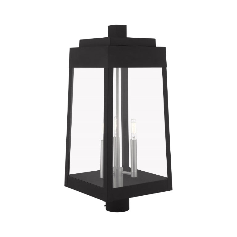 Oslo Candelabra Base Light Bulb Socket Large Outdoor Post Top Lantern 10.5" x 10.5" x 24.75" Solid Brass and Clear Glass, Black Finish 120V for Garden, Exterior Post - 20859-04