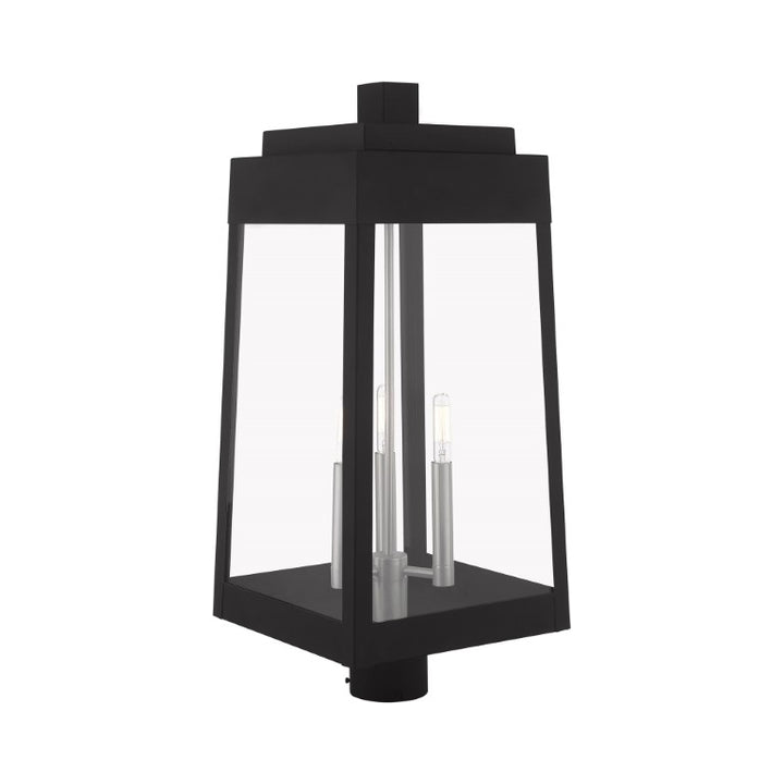 Oslo Candelabra Base Light Bulb Socket Large Outdoor Post Top Lantern 10.5" x 10.5" x 24.75" Solid Brass and Clear Glass, Black Finish 120V for Garden, Exterior Post - 20859-04