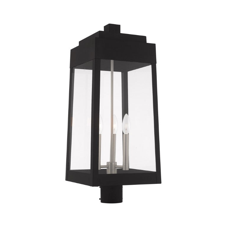 Oslo Candelabra Base Light Bulb Socket Large Outdoor Post Top Lantern 10.5" x 10.5" x 24.75" Solid Brass and Clear Glass, Black Finish 120V for Garden, Exterior Post - 20859-04