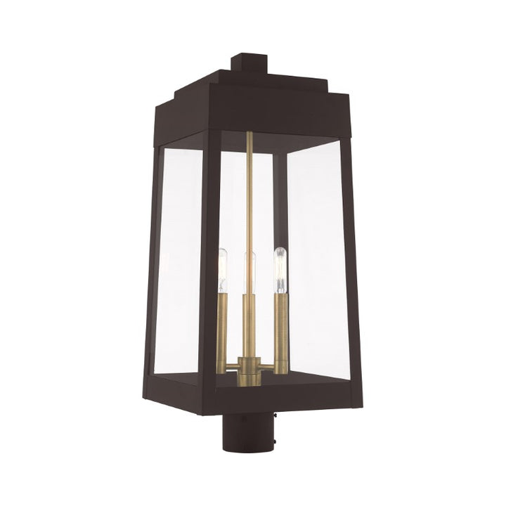 Oslo Candelabra Base Light Bulb Socket Large Outdoor Post Top Lantern 10.5" x 10.5" x 24.75" Solid Brass and Clear Glass, Bronze Finish 120V for Garden, Exterior Post - 20859-07