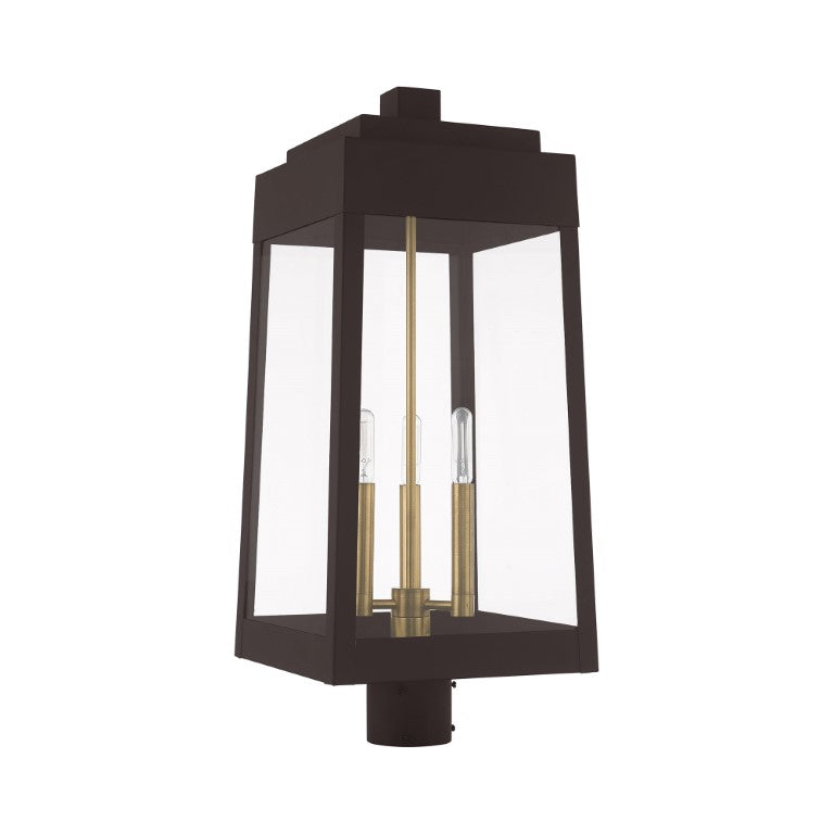 Oslo Candelabra Base Light Bulb Socket Large Outdoor Post Top Lantern 10.5" x 10.5" x 24.75" Solid Brass and Clear Glass, Bronze Finish 120V for Garden, Exterior Post - 20859-07