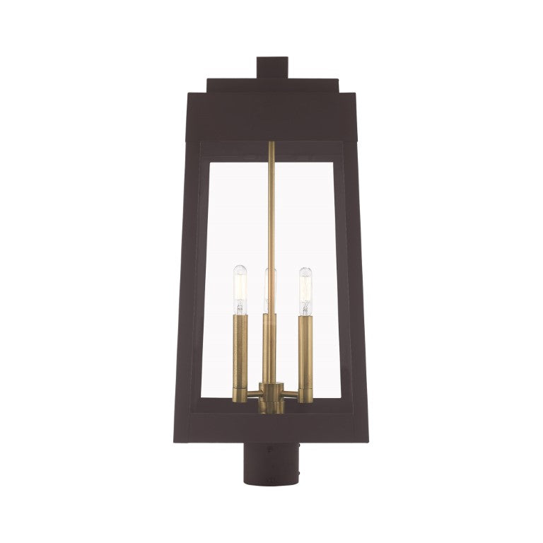 Oslo Candelabra Base Light Bulb Socket Large Outdoor Post Top Lantern 10.5" x 10.5" x 24.75" Solid Brass and Clear Glass, Bronze Finish 120V for Garden, Exterior Post - 20859-07