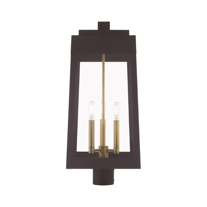 Oslo Candelabra Base Light Bulb Socket Large Outdoor Post Top Lantern 10.5" x 10.5" x 24.75" Solid Brass and Clear Glass, Bronze Finish 120V for Garden, Exterior Post - 20859-07