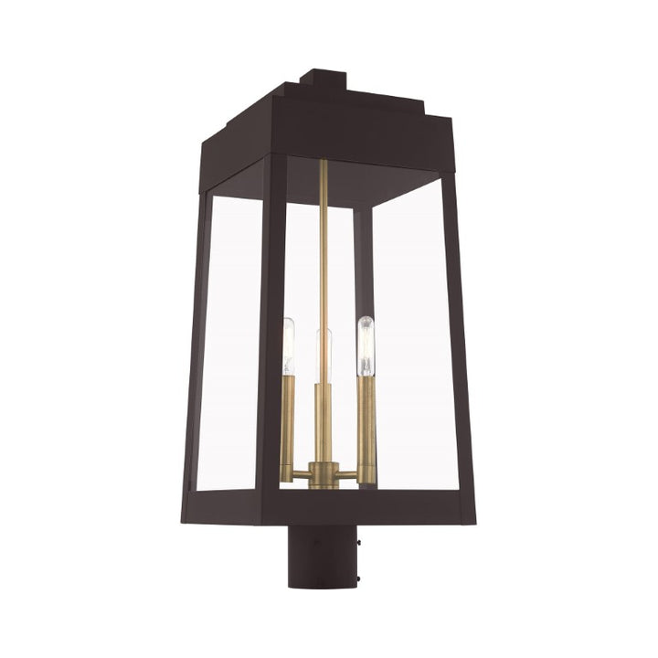 Oslo Candelabra Base Light Bulb Socket Large Outdoor Post Top Lantern 10.5" x 10.5" x 24.75" Solid Brass and Clear Glass, Bronze Finish 120V for Garden, Exterior Post - 20859-07