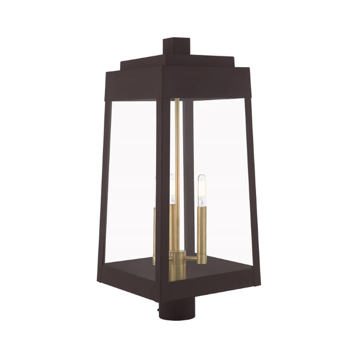 Oslo Candelabra Base Light Bulb Socket Large Outdoor Post Top Lantern 10.5" x 10.5" x 24.75" Solid Brass and Clear Glass, Bronze Finish 120V for Garden, Exterior Post - 20859-07
