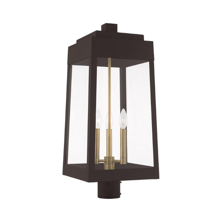Oslo Candelabra Base Light Bulb Socket Large Outdoor Post Top Lantern 10.5" x 10.5" x 24.75" Solid Brass and Clear Glass, Bronze Finish 120V for Garden, Exterior Post - 20859-07