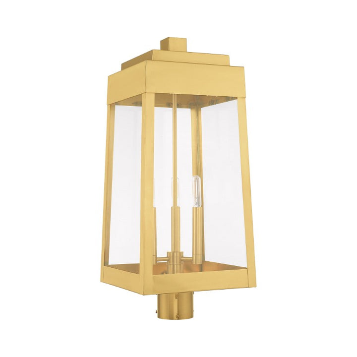 Oslo Candelabra Base Light Bulb Socket Large Outdoor Post Top Lantern 10.5" x 10.5" x 24.75" Solid Brass and Clear Glass, Satin Brass Finish 120V for Garden, Exterior Post - 20859-12