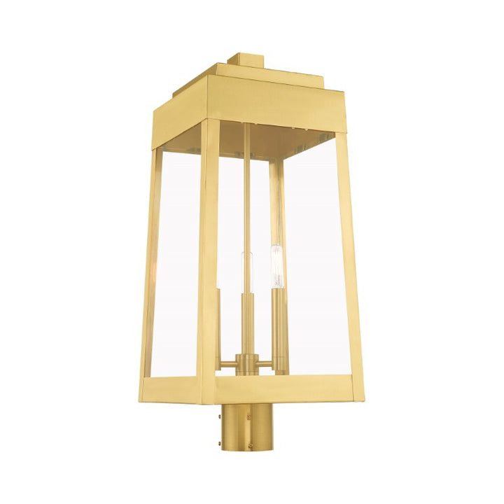 Oslo Candelabra Base Light Bulb Socket Large Outdoor Post Top Lantern 10.5" x 10.5" x 24.75" Solid Brass and Clear Glass, Satin Brass Finish 120V for Garden, Exterior Post - 20859-12