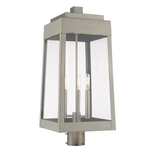 Oslo Candelabra Base Light Bulb Socket Large Outdoor Post Top Lantern 10.5" x 10.5" x 24.75" Solid Brass and Clear Glass, Brushed Nickel Finish 120V for Garden, Exterior Post - 20859-91