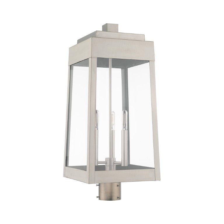 Oslo Candelabra Base Light Bulb Socket Large Outdoor Post Top Lantern 10.5" x 10.5" x 24.75" Solid Brass and Clear Glass, Brushed Nickel Finish 120V for Garden, Exterior Post - 20859-91