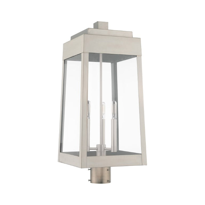 Oslo Candelabra Base Light Bulb Socket Large Outdoor Post Top Lantern 10.5" x 10.5" x 24.75" Solid Brass and Clear Glass, Brushed Nickel Finish 120V for Garden, Exterior Post - 20859-91