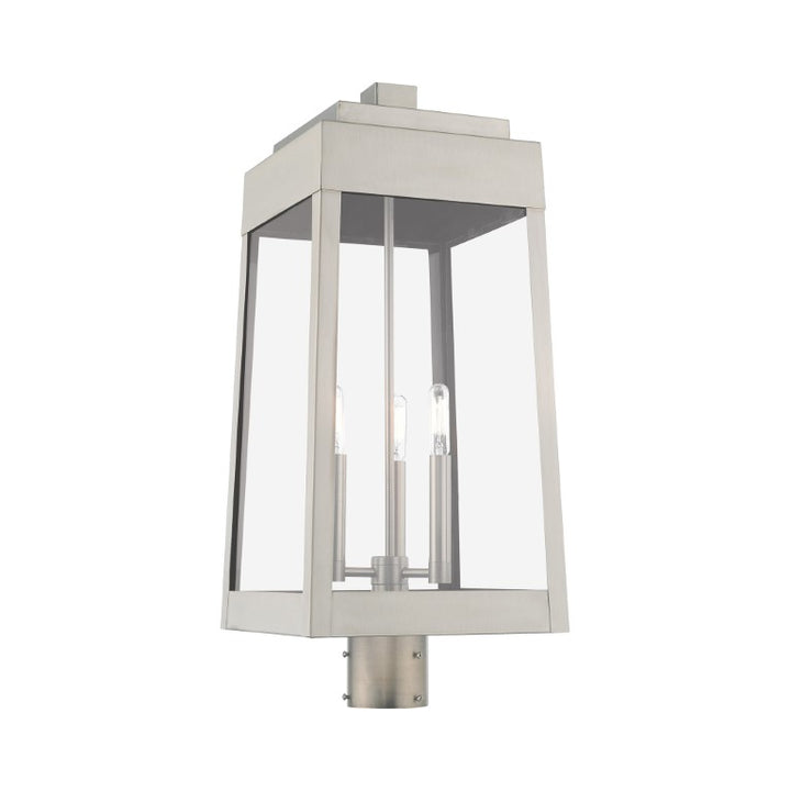 Oslo Candelabra Base Light Bulb Socket Large Outdoor Post Top Lantern 10.5" x 10.5" x 24.75" Solid Brass and Clear Glass, Brushed Nickel Finish 120V for Garden, Exterior Post - 20859-91
