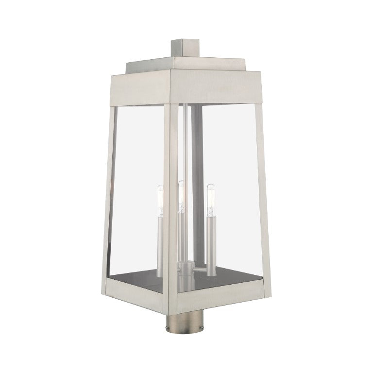 Oslo Candelabra Base Light Bulb Socket Large Outdoor Post Top Lantern 10.5" x 10.5" x 24.75" Solid Brass and Clear Glass, Brushed Nickel Finish 120V for Garden, Exterior Post - 20859-91