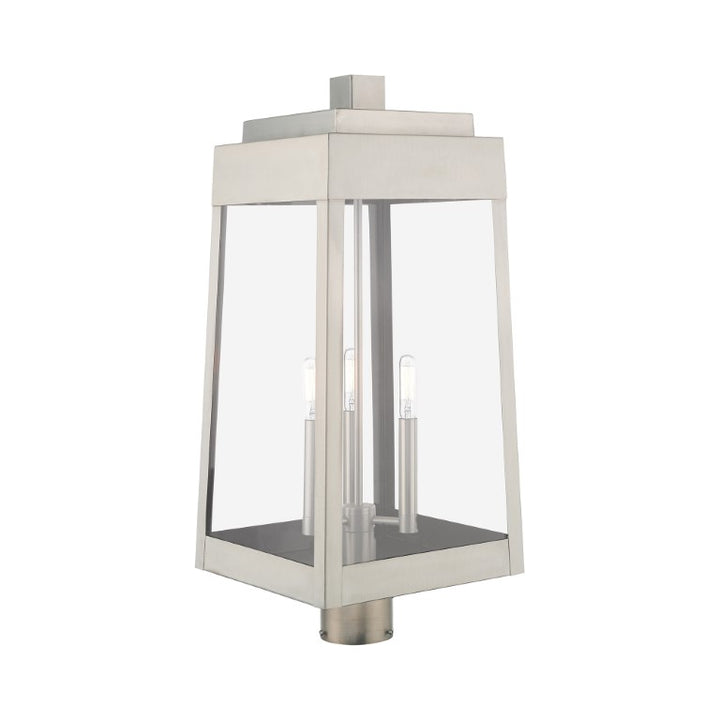 Oslo Candelabra Base Light Bulb Socket Large Outdoor Post Top Lantern 10.5" x 10.5" x 24.75" Solid Brass and Clear Glass, Brushed Nickel Finish 120V for Garden, Exterior Post - 20859-91