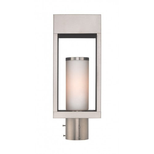 Bleecker Medium Base Light Bulb Socket Outdoor Large Post Top Lantern 6.25" x 4.625" x 16.5" Solid Brass and Hand Blown Satin Opal White Cylinder Glass, Brushed Nickel Finish 120V for Garden, Exterior Post - 20984-91