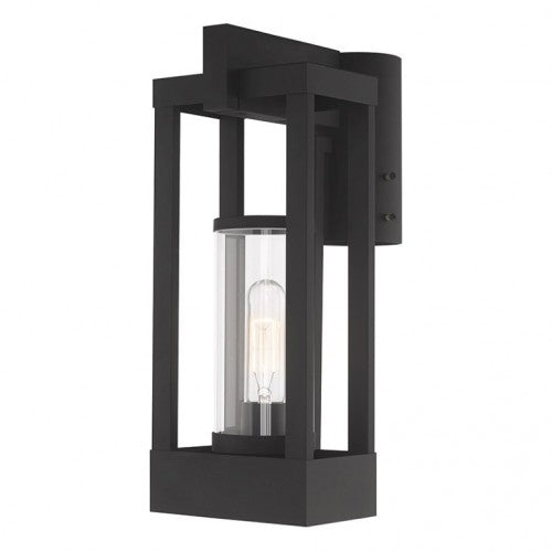 Delancey Medium Base Light Bulb Socket Medium Outdoor Post Top Lantern 9.125" x 6.25" x 15.125" Solid Brass and Cylinder Clear Glass, Black Finish 120V for Garden, Exterior Post - 20994-04