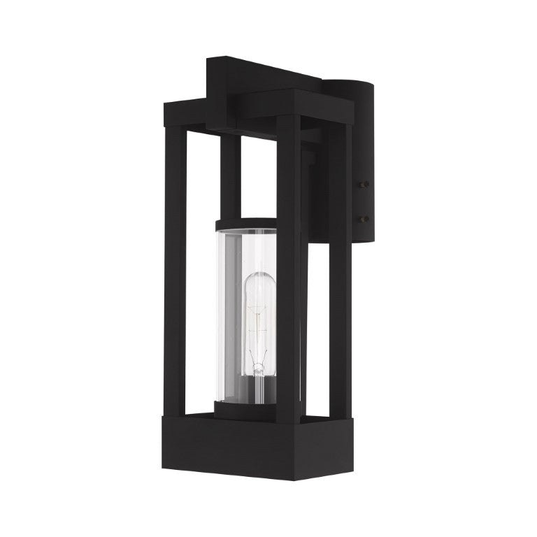 Delancey Medium Base Light Bulb Socket Medium Outdoor Post Top Lantern 9.125" x 6.25" x 15.125" Solid Brass and Cylinder Clear Glass, Black Finish 120V for Garden, Exterior Post - 20994-04