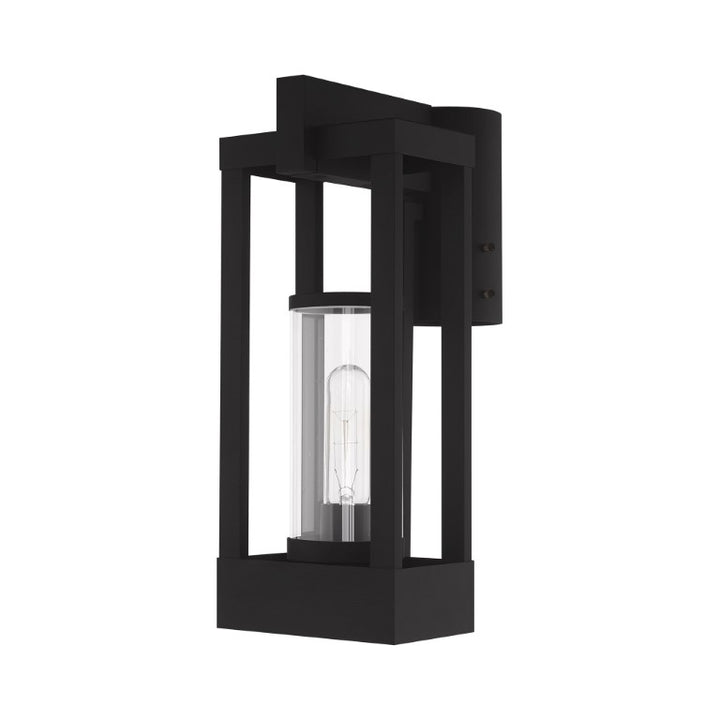 Delancey Medium Base Light Bulb Socket Medium Outdoor Post Top Lantern 9.125" x 6.25" x 15.125" Solid Brass and Cylinder Clear Glass, Black Finish 120V for Garden, Exterior Post - 20994-04