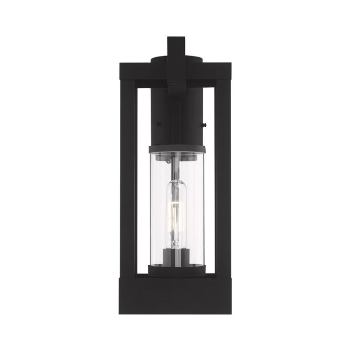 Delancey Medium Base Light Bulb Socket Medium Outdoor Post Top Lantern 9.125" x 6.25" x 15.125" Solid Brass and Cylinder Clear Glass, Black Finish 120V for Garden, Exterior Post - 20994-04