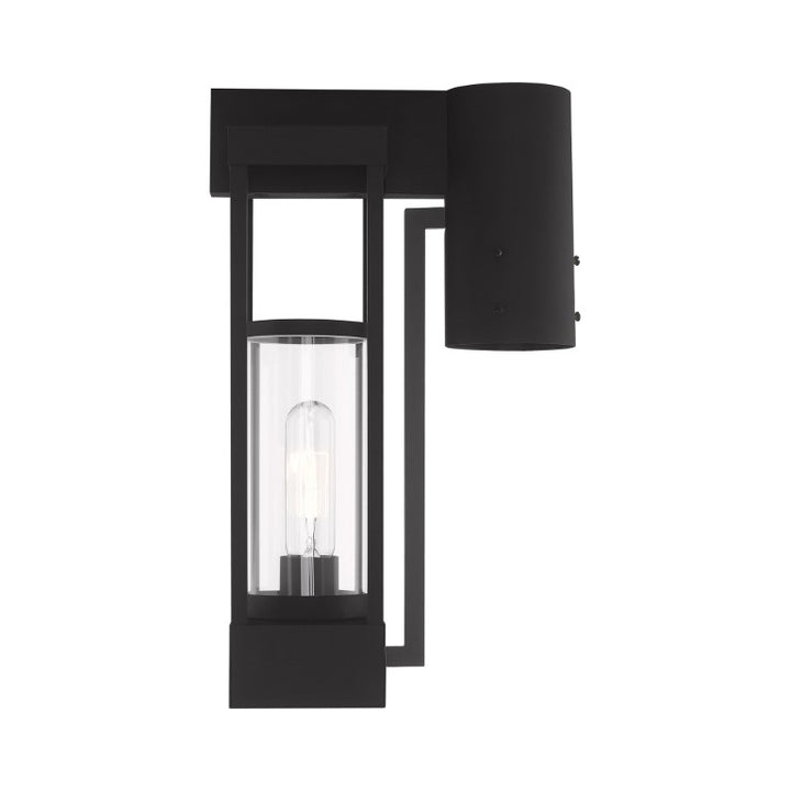Delancey Medium Base Light Bulb Socket Medium Outdoor Post Top Lantern 9.125" x 6.25" x 15.125" Solid Brass and Cylinder Clear Glass, Black Finish 120V for Garden, Exterior Post - 20994-04