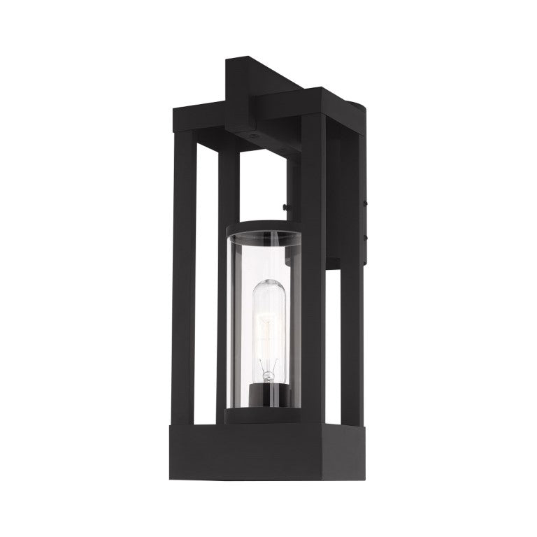 Delancey Medium Base Light Bulb Socket Medium Outdoor Post Top Lantern 9.125" x 6.25" x 15.125" Solid Brass and Cylinder Clear Glass, Black Finish 120V for Garden, Exterior Post - 20994-04