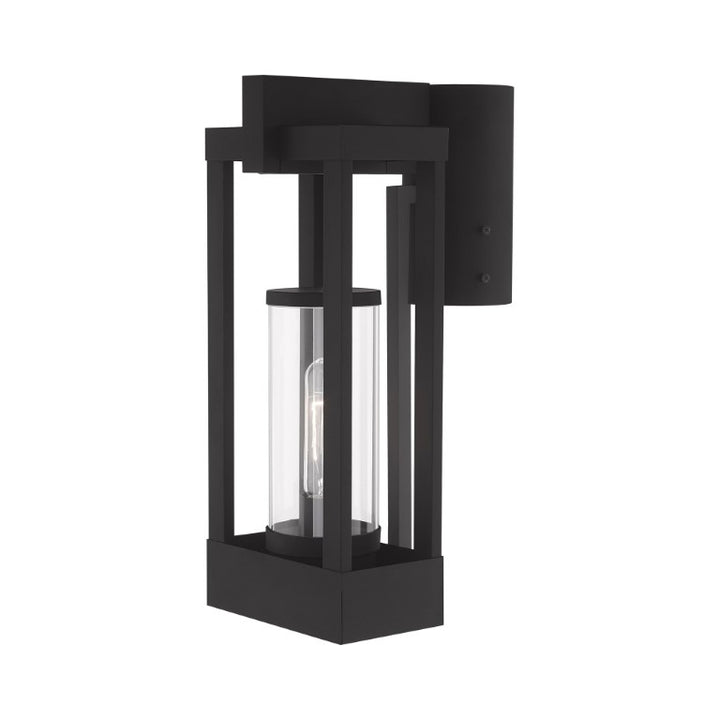 Delancey Medium Base Light Bulb Socket Medium Outdoor Post Top Lantern 9.125" x 6.25" x 15.125" Solid Brass and Cylinder Clear Glass, Black Finish 120V for Garden, Exterior Post - 20994-04