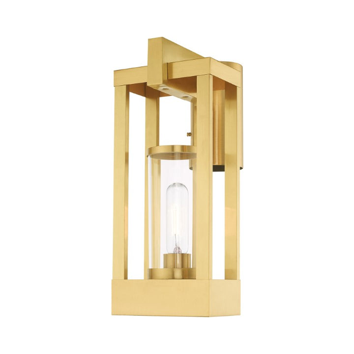 Delancey Medium Base Light Bulb Socket Medium Outdoor Post Top Lantern 9.125" x 6.25" x 15.125" Solid Brass and Cylinder Clear Glass, Satin Brass Finish 120V for Garden, Exterior Post - 20994-12