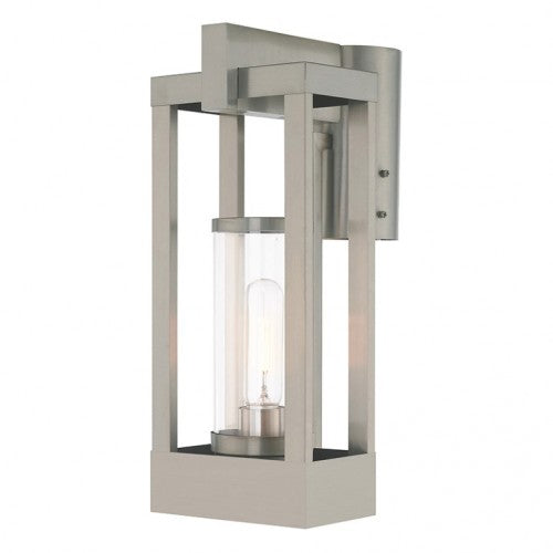 Delancey Medium Base Light Bulb Socket Medium Outdoor Post Top Lantern 9.125" x 6.25" x 15.125" Solid Brass and Cylinder Clear Glass, Brushed Nickel Finish 120V for Garden, Exterior Post - 20994-91