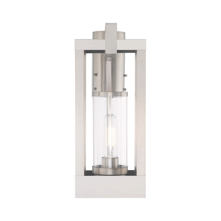 Delancey Medium Base Light Bulb Socket Medium Outdoor Post Top Lantern 9.125" x 6.25" x 15.125" Solid Brass and Cylinder Clear Glass, Brushed Nickel Finish 120V for Garden, Exterior Post - 20994-91