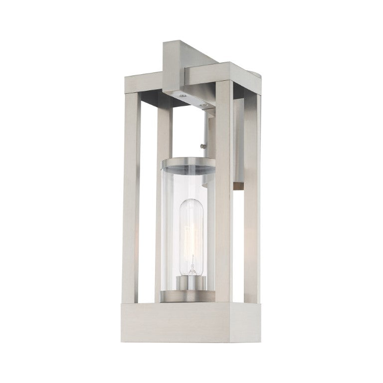 Delancey Medium Base Light Bulb Socket Medium Outdoor Post Top Lantern 9.125" x 6.25" x 15.125" Solid Brass and Cylinder Clear Glass, Brushed Nickel Finish 120V for Garden, Exterior Post - 20994-91
