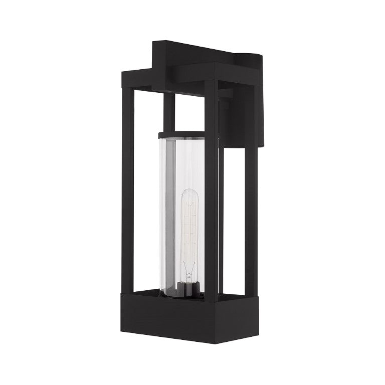 Delancey Medium Base Light Bulb Socket Medium Outdoor Post Top Lantern 10.125" x 8" x 18.875" Solid Brass and Cylinder Clear Glass, Black Finish 120V for Garden, Exterior Post - 20996-04