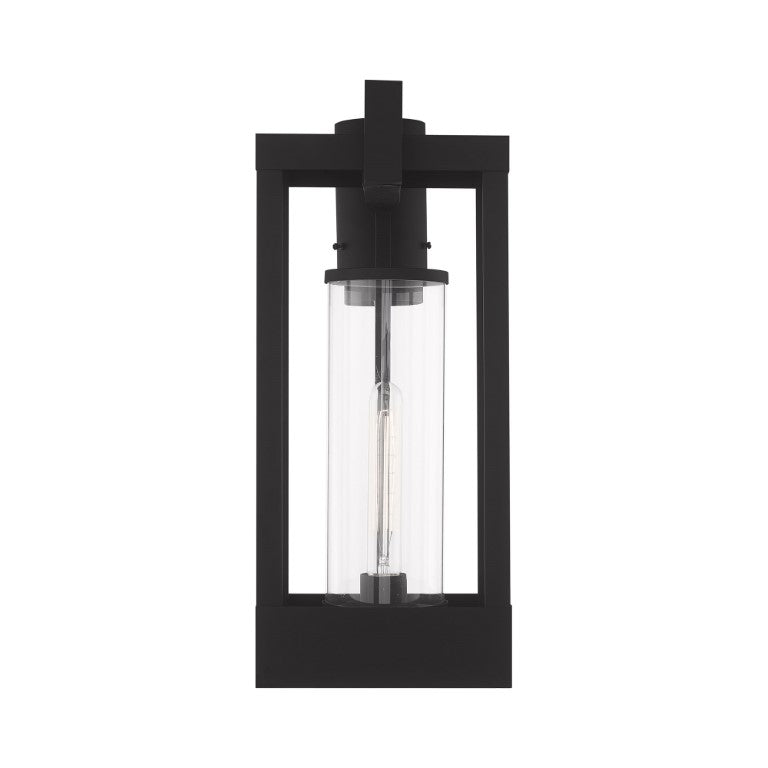 Delancey Medium Base Light Bulb Socket Medium Outdoor Post Top Lantern 10.125" x 8" x 18.875" Solid Brass and Cylinder Clear Glass, Black Finish 120V for Garden, Exterior Post - 20996-04