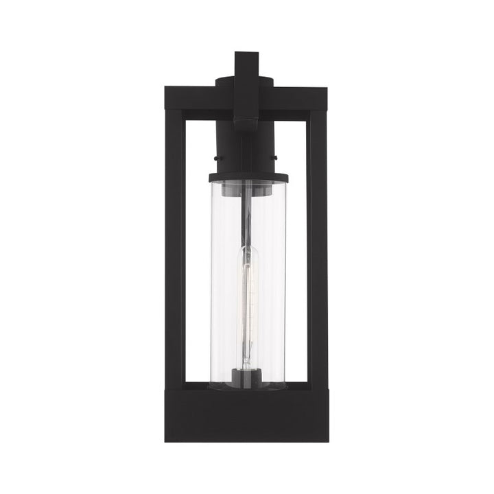 Delancey Medium Base Light Bulb Socket Medium Outdoor Post Top Lantern 10.125" x 8" x 18.875" Solid Brass and Cylinder Clear Glass, Black Finish 120V for Garden, Exterior Post - 20996-04