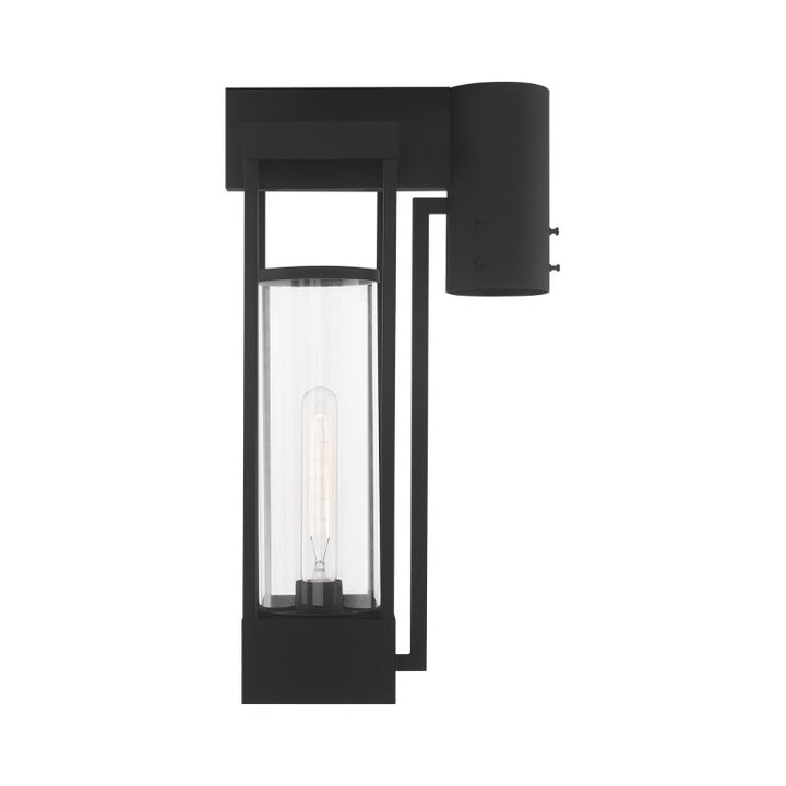 Delancey Medium Base Light Bulb Socket Medium Outdoor Post Top Lantern 10.125" x 8" x 18.875" Solid Brass and Cylinder Clear Glass, Black Finish 120V for Garden, Exterior Post - 20996-04