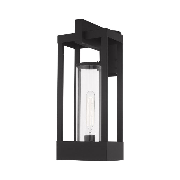 Delancey Medium Base Light Bulb Socket Medium Outdoor Post Top Lantern 10.125" x 8" x 18.875" Solid Brass and Cylinder Clear Glass, Black Finish 120V for Garden, Exterior Post - 20996-04