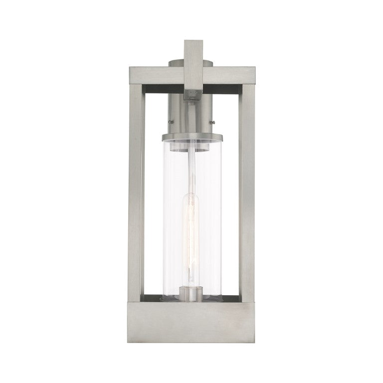 Delancey Medium Base Light Bulb Socket Medium Outdoor Post Top Lantern 10.125" x 8" x 18.875" Solid Brass and Cylinder Clear Glass, Brushed Nickel Finish 120V for Garden, Exterior Post - 20996-91