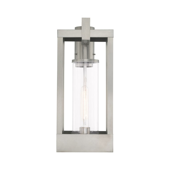 Delancey Medium Base Light Bulb Socket Medium Outdoor Post Top Lantern 10.125" x 8" x 18.875" Solid Brass and Cylinder Clear Glass, Brushed Nickel Finish 120V for Garden, Exterior Post - 20996-91
