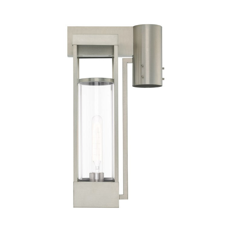 Delancey Medium Base Light Bulb Socket Medium Outdoor Post Top Lantern 10.125" x 8" x 18.875" Solid Brass and Cylinder Clear Glass, Brushed Nickel Finish 120V for Garden, Exterior Post - 20996-91