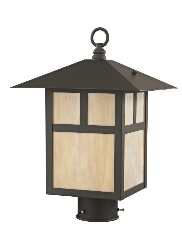 Montclair Mission Medium Base Light Bulb Socket Medium Outdoor Post Top Lantern 10" x 10" x 15" Hand Crafted Solid Brass and Iridescent Tiffany Glass, Bronze Finish 120V for Garden, Exterior Post - 2134-07