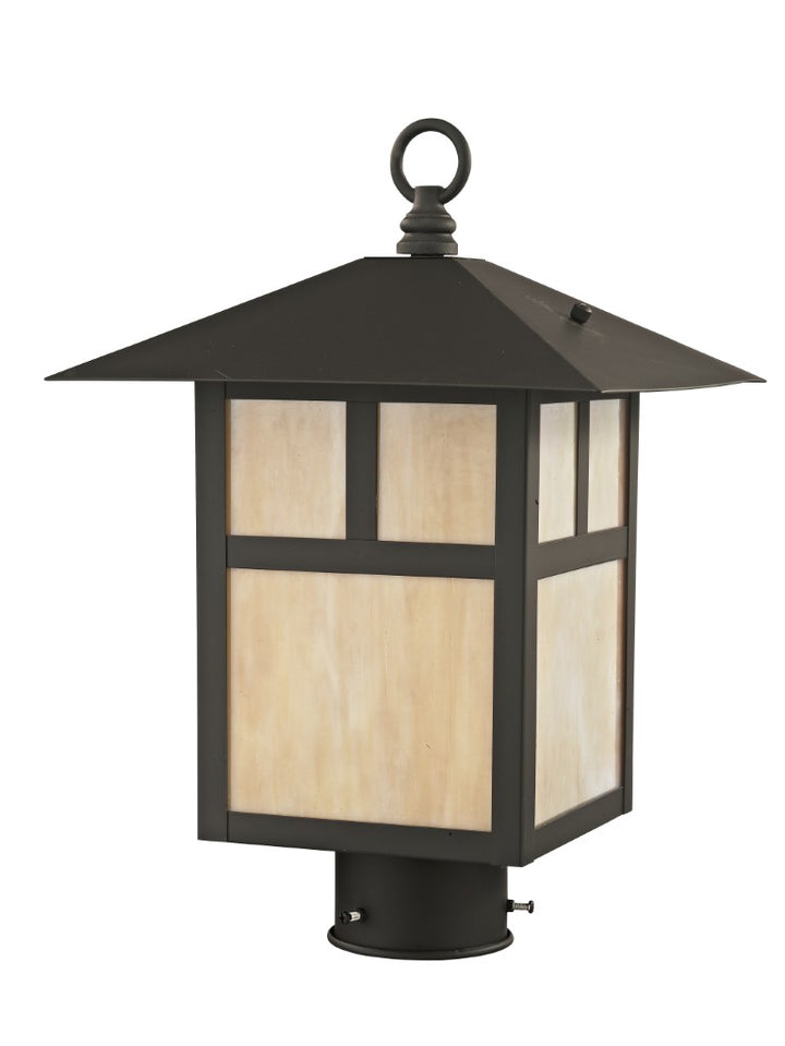 Montclair Mission Medium Base Light Bulb Socket Medium Outdoor Post Top Lantern 10" x 10" x 15" Hand Crafted Solid Brass and Iridescent Tiffany Glass, Bronze Finish 120V for Garden, Exterior Post - 2134-07