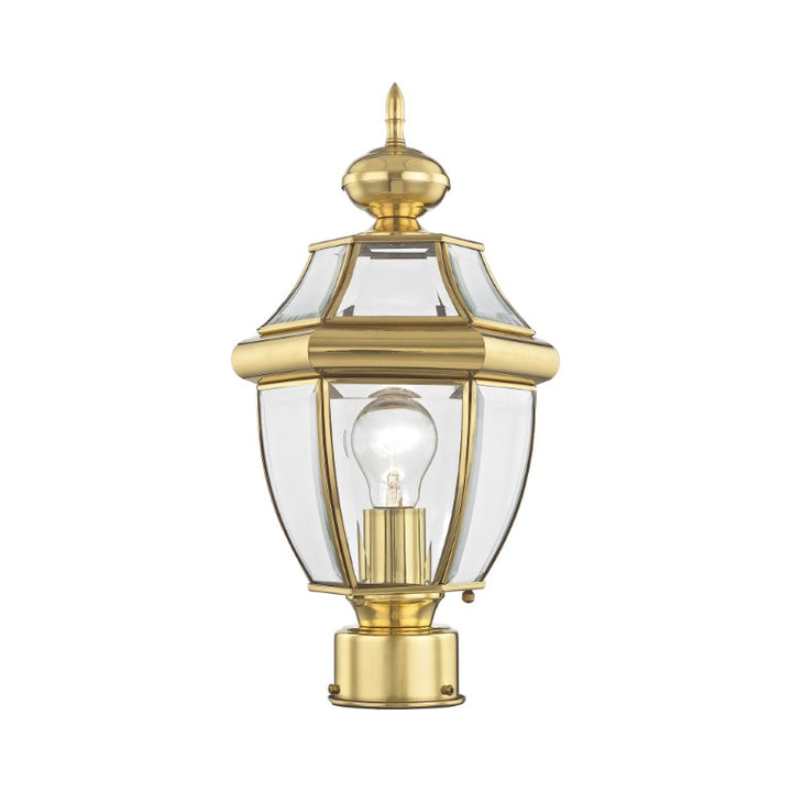 Monterey Medium Base Light Bulb Socket Small Outdoor Post Top Lantern 16.5" x 8.5" Hand Crafted Solid Brass and Clear Beveled Glass, Polished Brass Finish 120V for Garden, Exterior Post - 2153-02