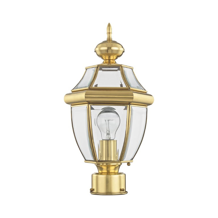Monterey Medium Base Light Bulb Socket Small Outdoor Post Top Lantern 16.5" x 8.5" Hand Crafted Solid Brass and Clear Beveled Glass, Polished Brass Finish 120V for Garden, Exterior Post - 2153-02
