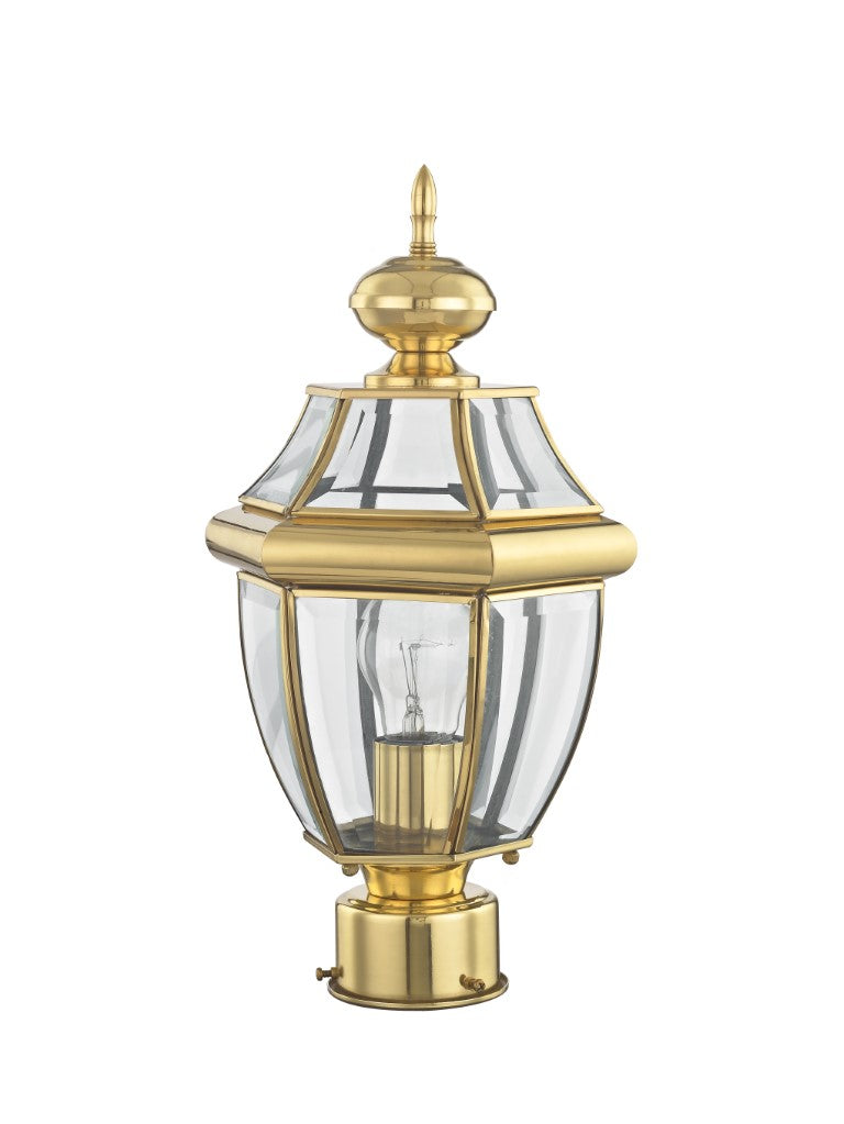 Monterey Medium Base Light Bulb Socket Small Outdoor Post Top Lantern 16.5" x 8.5" Hand Crafted Solid Brass and Clear Beveled Glass, Polished Brass Finish 120V for Garden, Exterior Post - 2153-02