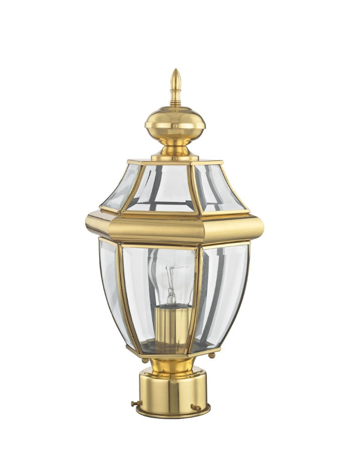 Monterey Medium Base Light Bulb Socket Small Outdoor Post Top Lantern 16.5" x 8.5" Hand Crafted Solid Brass and Clear Beveled Glass, Polished Brass Finish 120V for Garden, Exterior Post - 2153-02