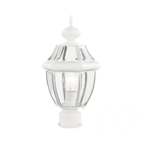 Monterey Medium Base Light Bulb Socket Small Outdoor Post Top Lantern 16.5" x 8.5" Hand Crafted Solid Brass and Clear Beveled Glass, White Finish 120V for Garden, Exterior Post 2153-03