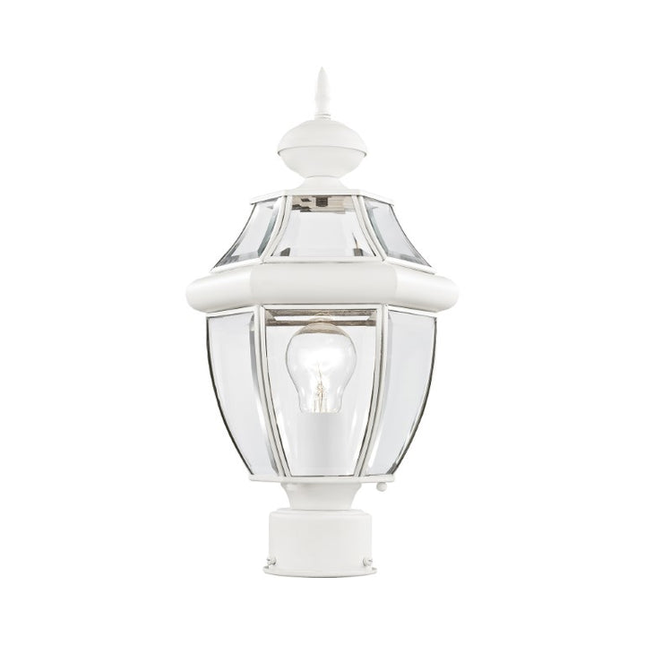 Monterey Medium Base Light Bulb Socket Small Outdoor Post Top Lantern 16.5" x 8.5" Hand Crafted Solid Brass and Clear Beveled Glass, White Finish 120V for Garden, Exterior Post 2153-03