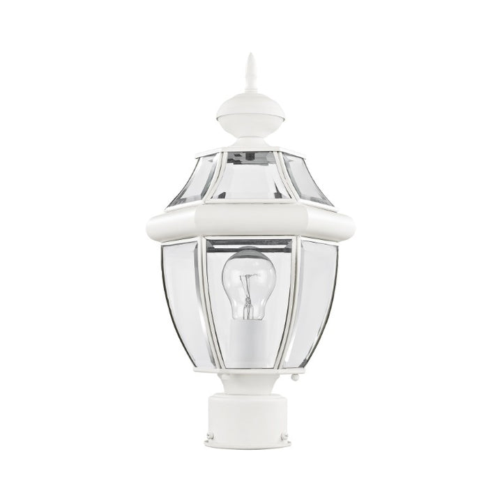 Monterey Medium Base Light Bulb Socket Small Outdoor Post Top Lantern 16.5" x 8.5" Hand Crafted Solid Brass and Clear Beveled Glass, White Finish 120V for Garden, Exterior Post 2153-03