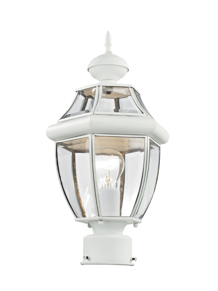 Monterey Medium Base Light Bulb Socket Small Outdoor Post Top Lantern 16.5" x 8.5" Hand Crafted Solid Brass and Clear Beveled Glass, White Finish 120V for Garden, Exterior Post 2153-03